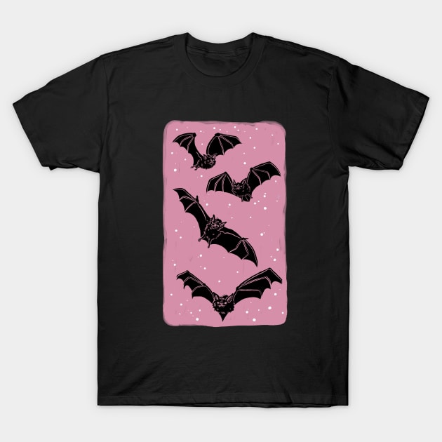 Night Bats in Pink T-Shirt by HeyRockee